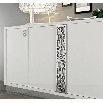 ROMA BIANCO GLAMOUR komoda biała bufet 4/D drzwi drewniane, wysoki połysk, meble włoskie