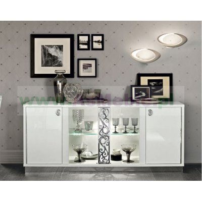 ROMA BIANCO GLAMOUR  biała  komoda bufet-przeszklony 4/D,wysoki połysk,  meble włoskie do salonu