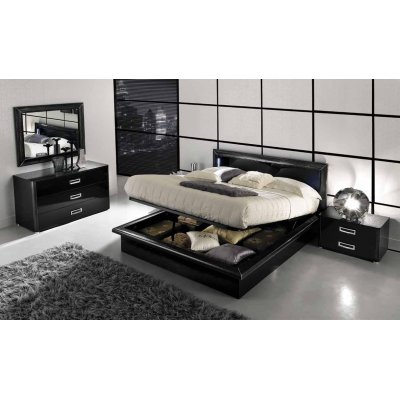  LA STAR - Łóżko 160x200 Czarne w Połysku, Włoski Design, Styl Fendi Casa | Nowoczesna Klasyka
