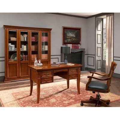  SALA  duża biblioteka  z 2 drzwiami przeszkolonymi kolor czereśni włoskie meble stylowe