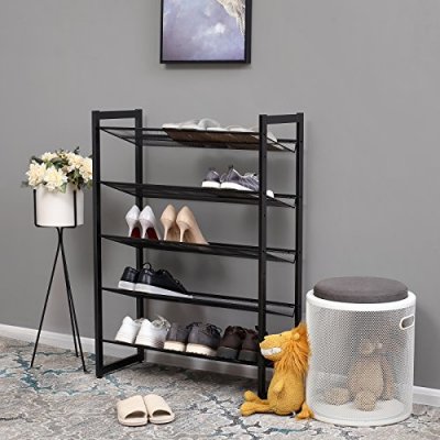 INDUSTRIAL Stojak na buty 5 poziomów z metalowej siatki czarny