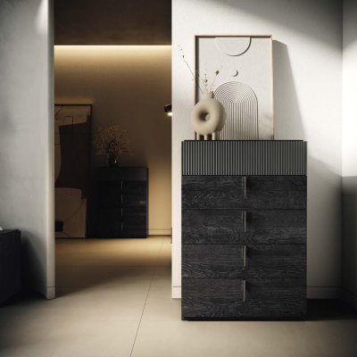  Elegancka włoska komoda wysoka szyfon niera kolor szary wysoki połysk ONYX