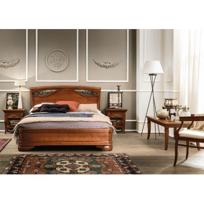  SALA Ferro Legno Łóżko 140x200 cm z zagłówkiem tapicerowanym,  żelaznymi fryzami i ringiem, kolor czereśnia - włoskie meble klasyczne