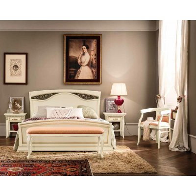 SALA BIANCO Ferro Legno Łóżko 140x200 cm z zagłówkiem, z żelaznymi fryzami i wysokim podnóżkiem, włoskie meble klasyczne