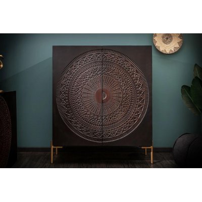 Wysoka komoda drewniana  MANDALA 120 cm brązowa, podstawa złota