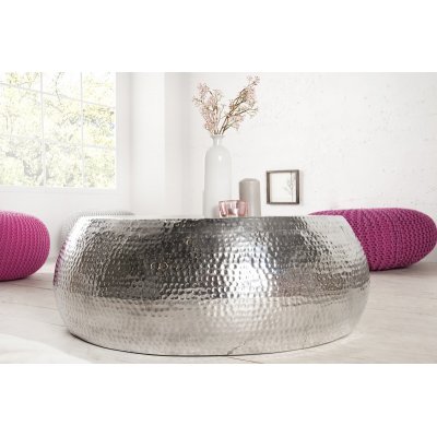  Stolik kawowy Orient 80 cm z efektem młotkowania srebrny