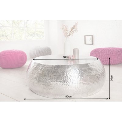   Stolik kawowy Orient 80 cm z efektem młotkowania srebrny