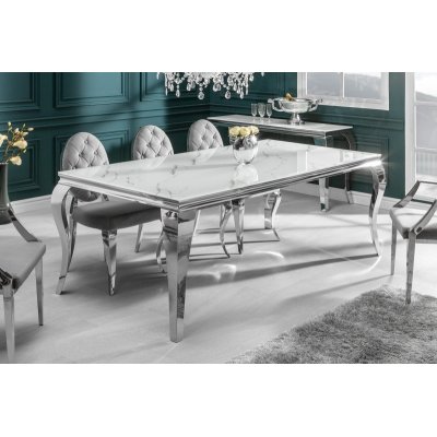 Stół jadalny MODERN BAROCK 180 cm szkło hartowane imitujące marmur