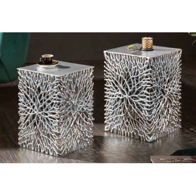  Stolik kawowy LEAF 40-45 cm zestaw 2 szt. srebrny