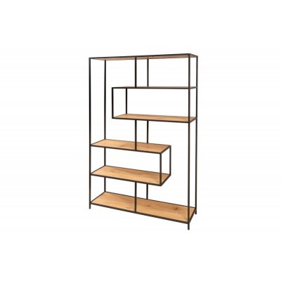  Regał biblioteczny industrialny SLIM LINE 185 x 114 cm dąb dziki czarny sześć półek