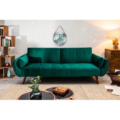 Sofa  Divani II 215 cm rozkładana szmaragdowa na drewnianych nogach