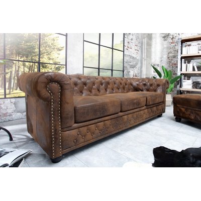 Sofa Chesterfield  3 osobowa brązowa
