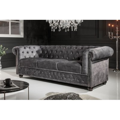 Sofa Chesterfield 3 osobowa szara