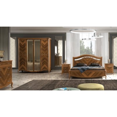 COLLECTION PRESTIGE 2 Łóżko z drewna orzechowego z intarsjami