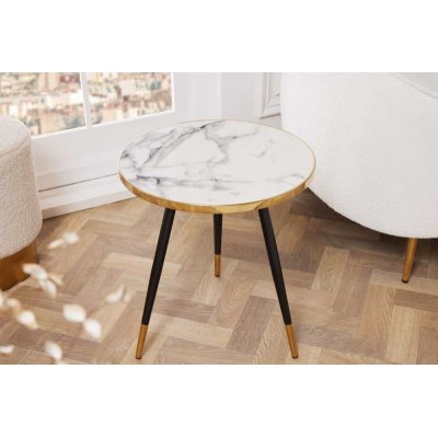 STOLIK KAWOWY PARIS 45 CM BIAŁY CZARNY MARMUR INVICTA