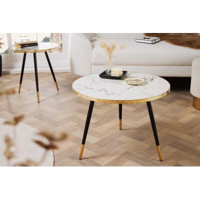 STOLIK KAWOWY PARIS 60 CM BIAŁY CZARNY MARMUR