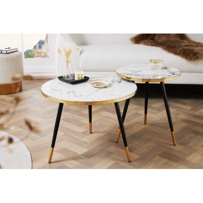  STOLIK KAWOWY PARIS 60 CM BIAŁY CZARNY MARMUR