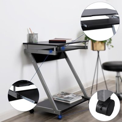  INDUSTRIAL - stolik pod komputer z 4 kółkami, z czego 2 z hamulcami - stolik mobilny czarny