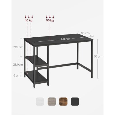  INDUSTRIAL -Stolik pod komputer-biurko, wąski stolik 120 x 60 x 76 cm  szaro-czarny