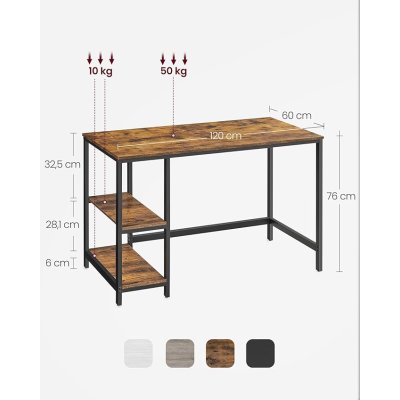  INDUSTRIAL - Stolik pod komputer-biurko 120 x 60 x 76 cm  vintage brązowo-czarny