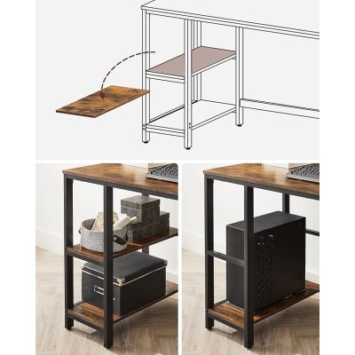  INDUSTRIAL - Stolik pod komputer-biurko 120 x 60 x 76 cm  vintage brązowo-czarny