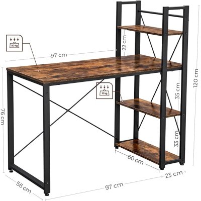  INDUSTRIAL - Stolik pod komputer-biurko z półeczkami 120 x 60 x 120 cm  vintage brązowo-czarny