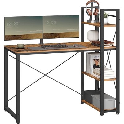  INDUSTRIAL - Stolik pod komputer-biurko z półeczkami 120 x 60 x 120 cm  vintage brązowo-czarny