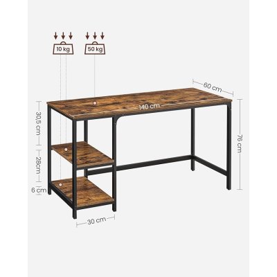  INDUSTRIAL - Stolik pod komputer-biurko 140 x 60 x 76 cm   brązowo-czarny