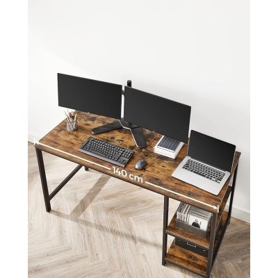  INDUSTRIAL - Stolik pod komputer-biurko 140 x 60 x 76 cm   brązowo-czarny