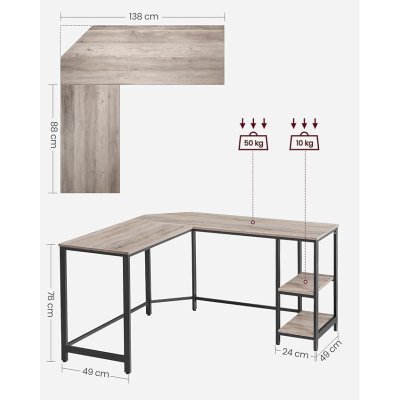  INDUSTRIAL -Stolik pod komputer biurko narożne z półkami szaro-czarny