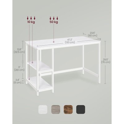  INDUSTRIAL -Stolik pod komputer-biurko, wąski stolik 120 x 60 x 76 cm kolor  klon biały