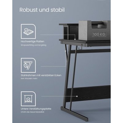  INDUSTRIAL - Mobilne biurko komputerowe, z podstawką na monitor, 100 x 50 x 90 cm,  kolor klasyczna czerń