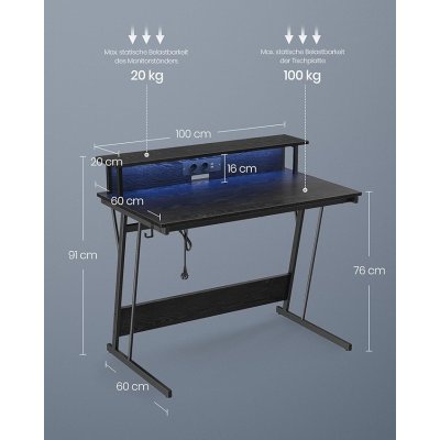  INDUSTRIAL - Mobilne biurko komputerowe, z podstawką na monitor, 100 x 50 x 90 cm,  kolor klasyczna czerń