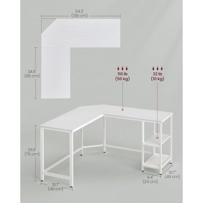  INDUSTRIAL -Stolik pod komputer-biurko, z pułeczkami 138 x 138 x 76 cm kolor, biały klon