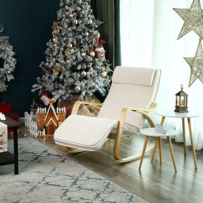  Fotel bujany swing podłokietnikami z drewna brzozowego, 5-stopniowa regulacja podnóżka, krzesło relaksacyjne