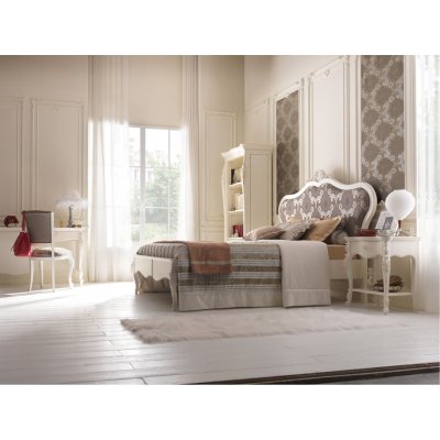  VENERE Antyczna Biel Łoże Queen Size Tapicerowane 140 X 200 cm Elegancka i  Klasyczna  Włoskie Meble Drewniane Do Sypialni