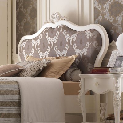  VENERE Antyczna Biel Łoże Queen Size Tapicerowane 140 X 200 cm Elegancka i  Klasyczna  Włoskie Meble Drewniane Do Sypialni