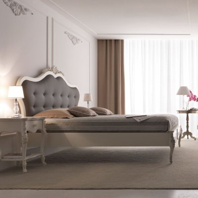 VENERE Łoże Queen Size  Zagłówek  Ekoskóra 180 X 200 cm Elegancka i  Klasyczna  Włoskie Meble Drewniane Do Sypialni