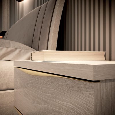   DENALI  Meble do Sypialni, Elegancka Włoska Sypialnia w połysku kolor Beżowa Brzoza