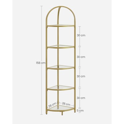   INDUSTRIAL Regał Narożny Złoty 5 Szklane Połki 287cmx28 cm x158 cm ,