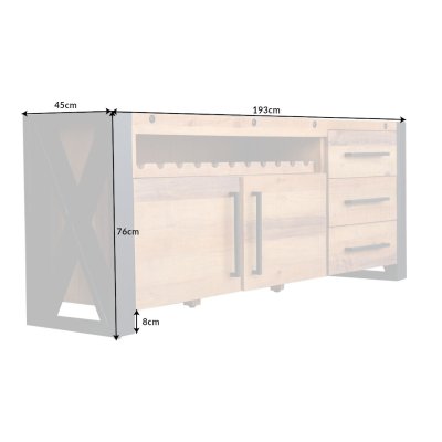  Komoda z litego drewna THOR 195cm 