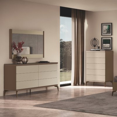  LINEA Komoda pojedyncza 3 szufladowa 133x86x54   cm Włoska Komoda Szampańska z Ryflowaniem