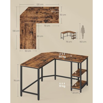  INDUSTRIAL -Biurko komputerowe w kształcie litery L, 130 x 120 x 76 cm