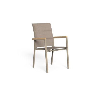  TIMBER Krzesło Ogrodowe z Podłokietnikami – Aluminium, Teak, Tekstylia